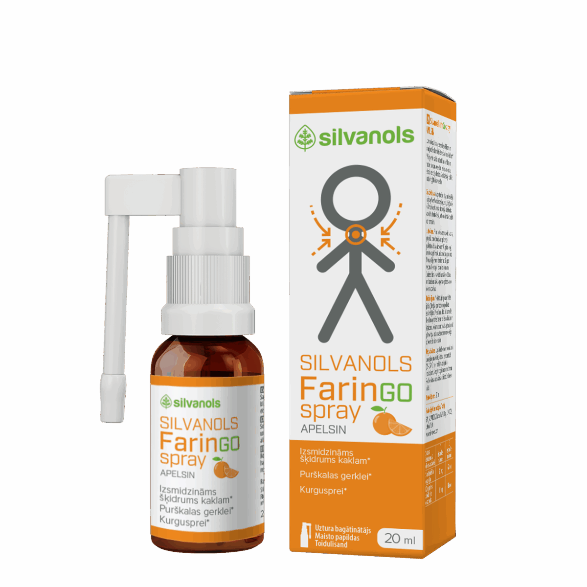 Silvanols Faringospray apelsinų skonio purškalas, 20ml